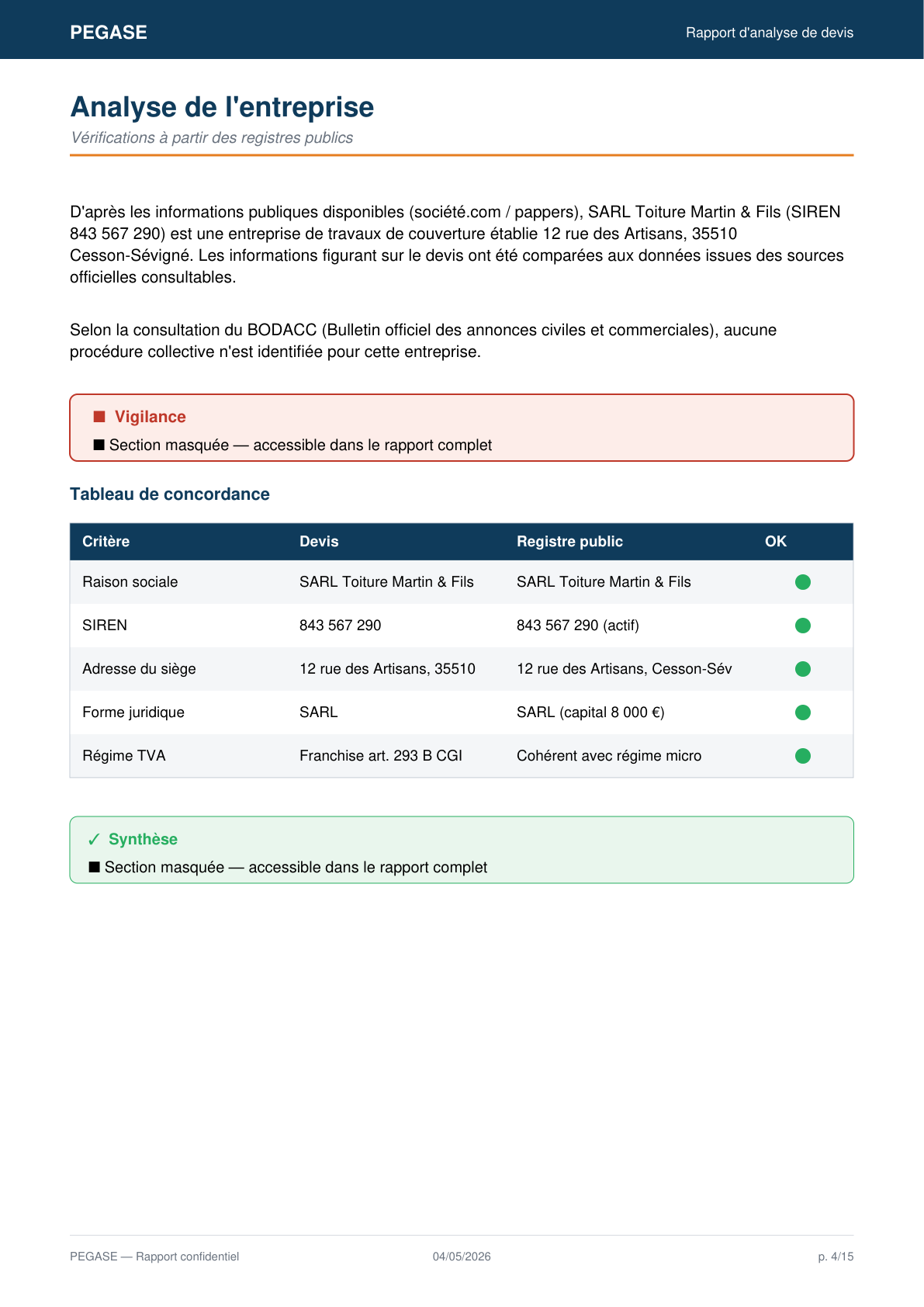 Page 4 du rapport Pégase